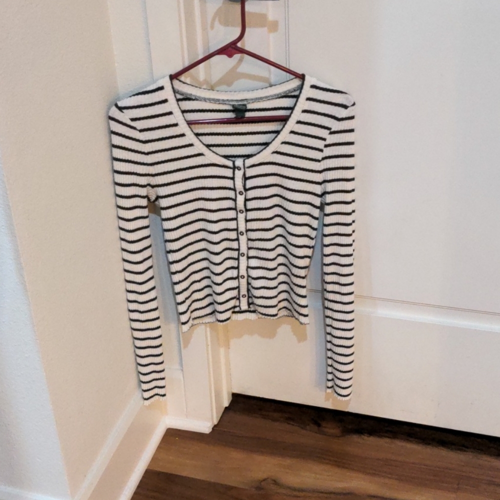Long Sleeve Wild Fable Buttoned Striped Knit Top